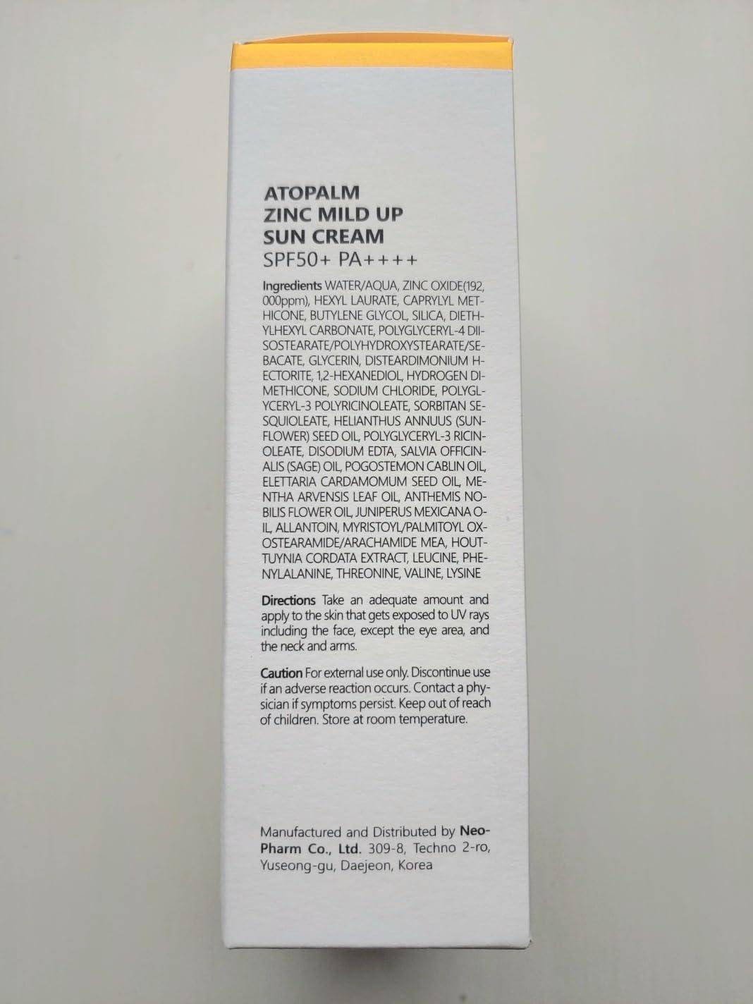 [ATOPALM] Zinc Mild Up Sun Cream SPF50+ PA++++ 65g